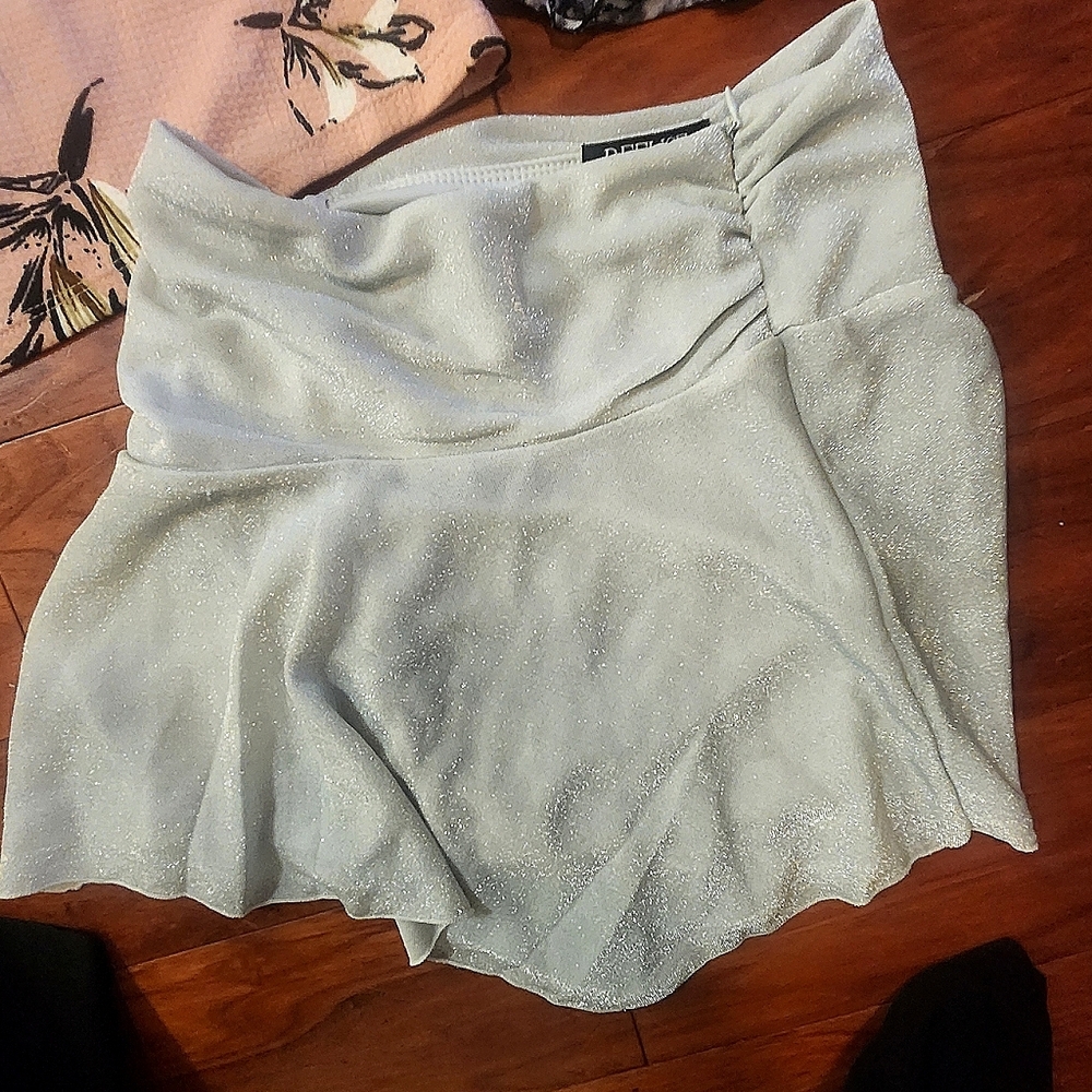 Refuge Green Asymmetrical Ruched Skater Mini Skirt